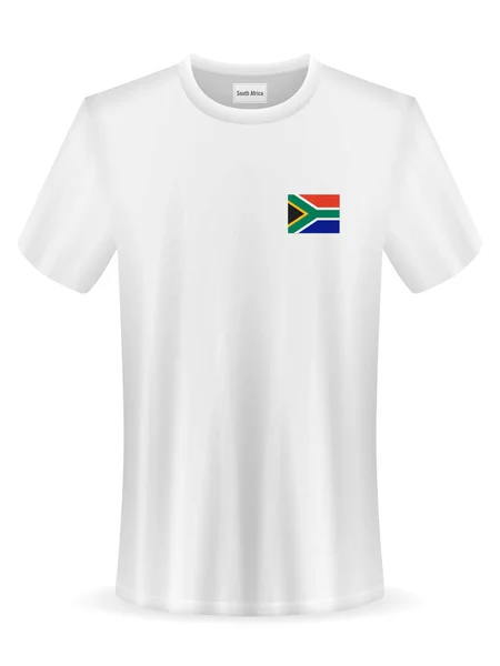 Shirt Con Bandiera Sudafricana Sfondo Bianco Illustrazione Vettoriale — Vettoriale Stock
