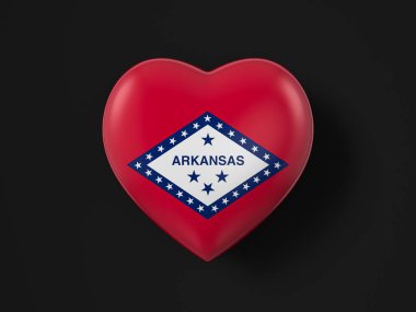 Arkansas eyaletinin siyah arka planında kalp bayrağı var. 3d illüstrasyon.