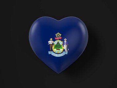 Siyah arka planda Maine State kalp bayrağı. 3d illüstrasyon.