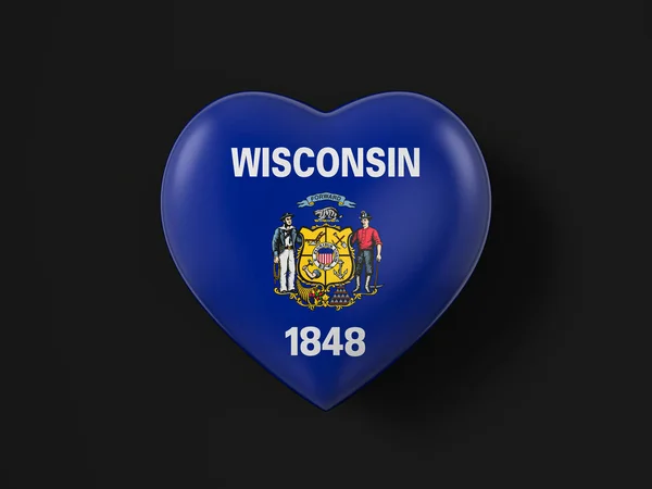 Bandera Del Corazón Del Estado Wisconsin Sobre Fondo Negro Ilustración — Foto de Stock