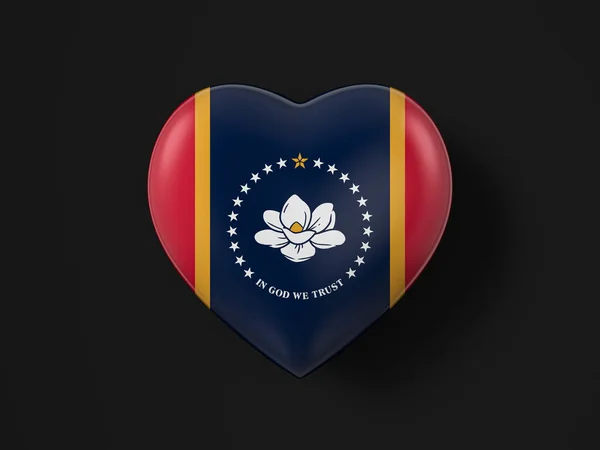 密西西比州心脏旗黑色背景 3D说明 — 图库照片