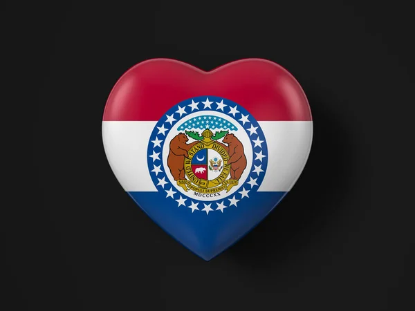 Missouri Eyaleti Siyah Arka Planda Kalp Bayrağı Illüstrasyon — Stok fotoğraf