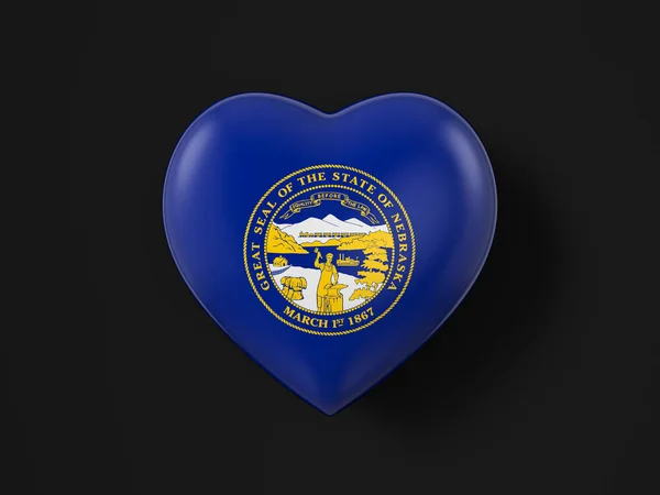 Bandera Del Corazón Del Estado Nebraska Sobre Fondo Negro Ilustración — Foto de Stock