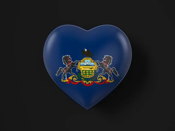 Bandera Del Corazón Del Estado Pensilvania Sobre Fondo Negro Ilustración — Foto de Stock