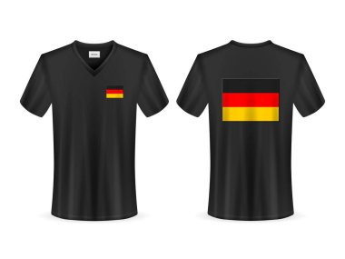 Beyaz arka planda Almanya bayrağı olan tişört. Vektör illüstrasyonu.