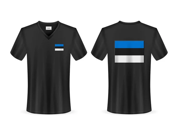 白色背景的印有爱沙尼亚国旗的T恤 矢量说明 — 图库矢量图片