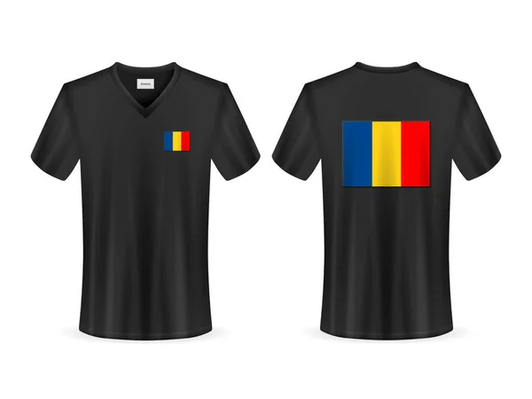 Shirt Mit Rumänischer Flagge Auf Weißem Hintergrund Vektorillustration — Stockvektor