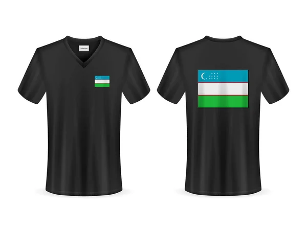Shirt Con Bandiera Uzbekistan Sfondo Bianco Illustrazione Vettoriale — Vettoriale Stock