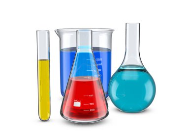 Beyaz arka planda laboratuvar camı. 3d illüstrasyon.