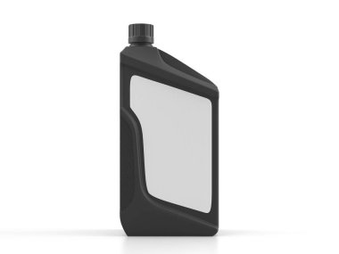 Beyaz arka planda motor yağı şişesi. 3d illüstrasyon.