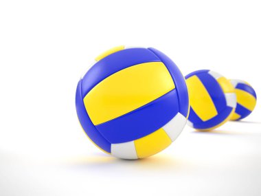 Beyaz arka planda voleybol topları. 3d illüstrasyon.