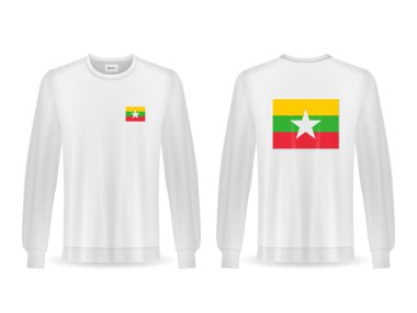 Beyaz arka planda Myanmar bayrağı olan bir kazak. Vektör illüstrasyonu.