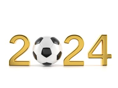 Beyaz arka planda futbol topu olan yeni yıl numarası. 3d illüstrasyon.
