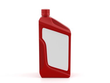 Beyaz arka planda motor yağı şişesi. 3d illüstrasyon.