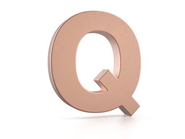 Beyaz arka planda Cooper harfi Q harfi. 3d illüstrasyon.