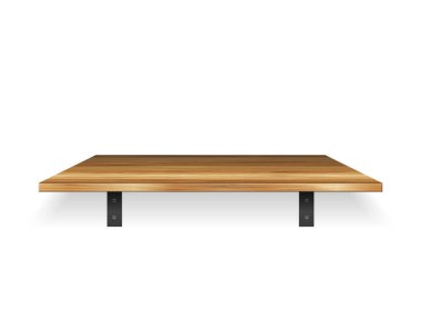 Beyaz arka planda ahşap bir raf. Vektör illüstrasyonu.