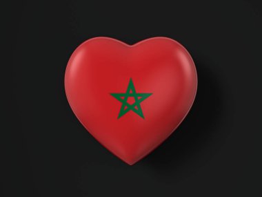 Siyah arka planda Fas 'ın kalp bayrağı. 3d illüstrasyon.