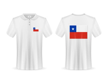 Beyaz arka planda Şili bayrağı olan polo tişörtü. Vektör illüstrasyonu.