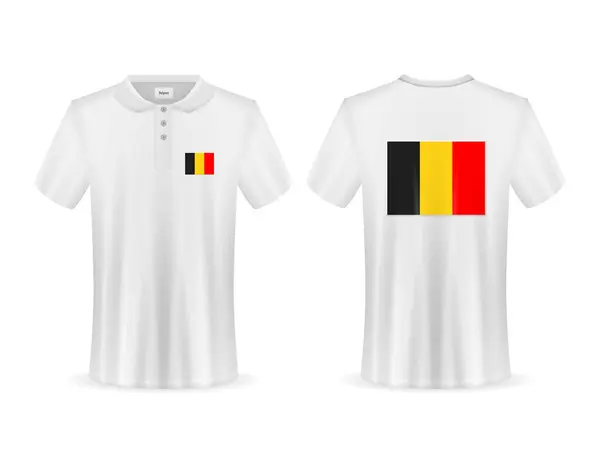 Polo Con Bandiera Belga Sfondo Bianco Illustrazione Vettoriale — Vettoriale Stock