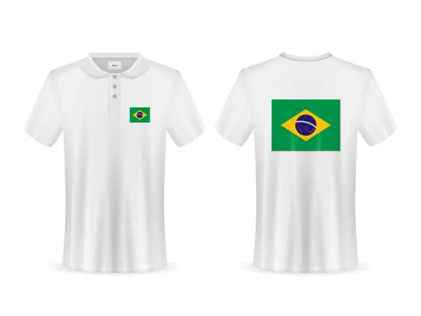 Poloshirt Mit Brasilien Fahne Auf Weißem Hintergrund Vektorillustration — Stockvektor