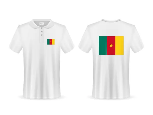 Polo Con Bandiera Camerunese Sfondo Bianco Illustrazione Vettoriale — Vettoriale Stock