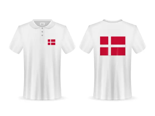 白い背景にデンマークの旗を持つポロシャツ ベクトルイラスト — ストックベクタ