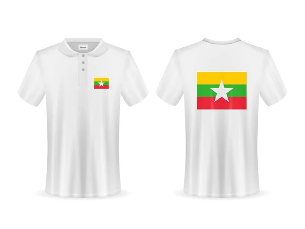 Polo Con Bandera Myanmar Sobre Fondo Blanco Ilustración Vectorial — Archivo Imágenes Vectoriales