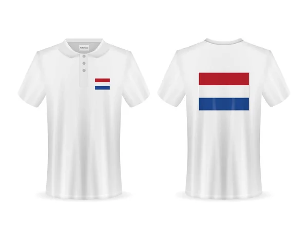 白い背景にオランダの旗を持つポロシャツ ベクトルイラスト — ストックベクタ