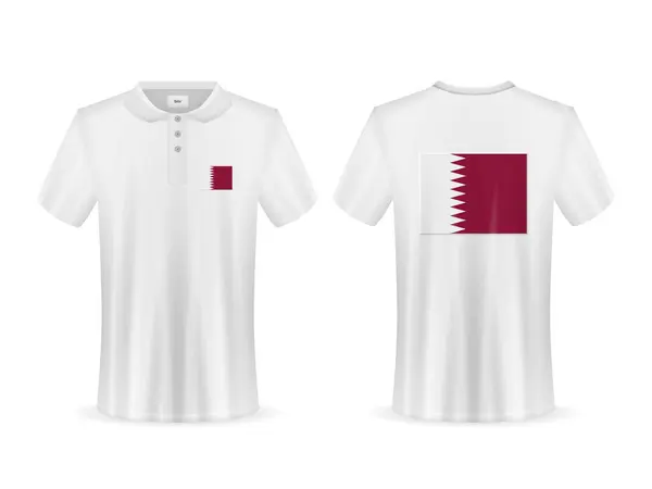 Polo Con Bandiera Qatar Sfondo Bianco Illustrazione Vettoriale — Vettoriale Stock
