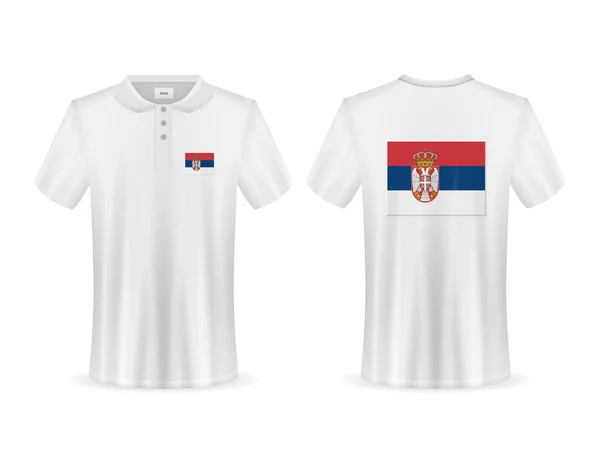 Polo Con Bandiera Serba Sfondo Bianco Illustrazione Vettoriale — Vettoriale Stock