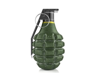 Beyaz arka planda el bombası. 3d illüstrasyon.