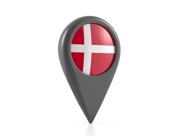 Karta Markör Med Danmark Flagga Vit Bakgrund Illustration — Stockfoto