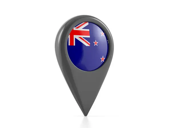 Kartenmarker Mit Neuseeländischer Flagge Auf Weißem Hintergrund Illustration — Stockfoto