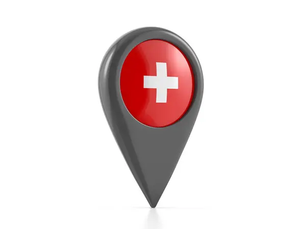 Landkartenmarker Mit Schweizer Flagge Auf Weißem Hintergrund Illustration — Stockfoto