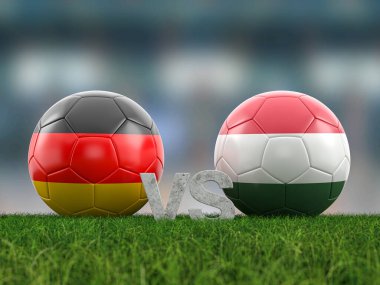 Avrupa Futbol Kupası Grubu A Almanya Macaristan 'a karşı. 3d illüstrasyon.