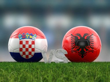 Futbol avro kupası grubu B Hırvatistan Arnavutluk 'a karşı. 3d illüstrasyon.