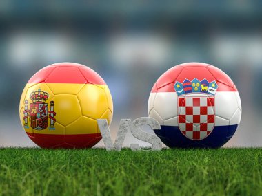 Futbol avro kupası grubu B İspanya Hırvatistan 'a karşı. 3d illüstrasyon.