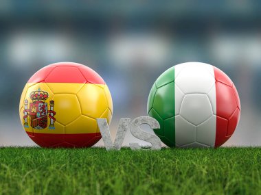 Futbol Euro Kupası grubu B İspanya İtalya 'ya karşı. 3d illüstrasyon.