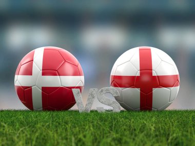 Futbol Euro Kupası grubu C Danimarka İngiltere 'ye karşı. 3d illüstrasyon.
