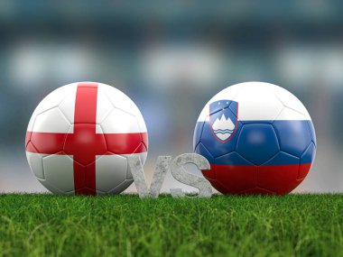 Futbol Euro Kupası grubu C England Slovenya 'ya karşı. 3d illüstrasyon.