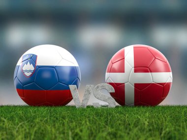 Futbol avro kupası grubu C Slovenya Danimarka 'ya karşı. 3d illüstrasyon.