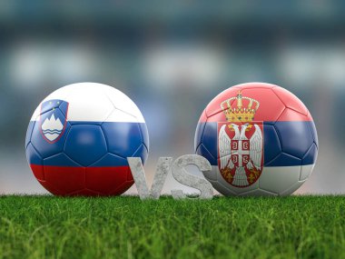Futbol avro kupası grubu C Slovenya Sırbistan 'a karşı. 3d illüstrasyon.