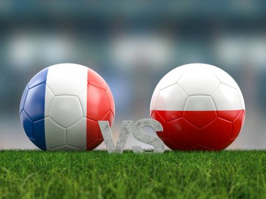 Futbol Euro Kupası grubu D France, Polonya 'ya karşı. 3d illüstrasyon.