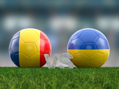 Futbol avro kupası grubu E Romanya Ukrayna 'ya karşı. 3d illüstrasyon.