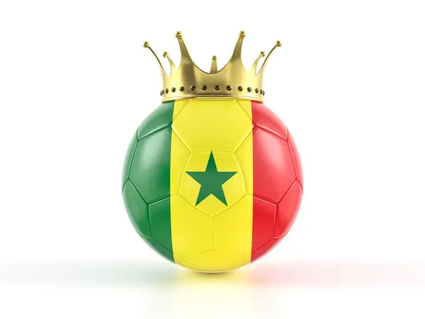 Senegal Vlag Voetbal Met Kroon Een Witte Achtergrond Illustratie — Stockfoto