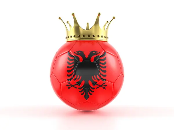 Albanië Vlag Voetbal Met Kroon Een Witte Achtergrond Illustratie Stockfoto