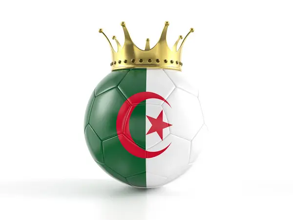 Algerische Flagge Fußball Mit Krone Auf Weißem Hintergrund Illustration lizenzfreie Stockbilder