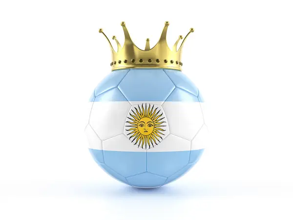 アルゼンチンのフラッグサッカーボール 白い背景に王冠 3Dイラスト ストック写真