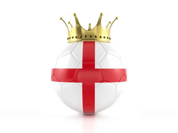 イングランドのフラッグサッカーボール 白い背景に王冠 3Dイラスト ストックフォト
