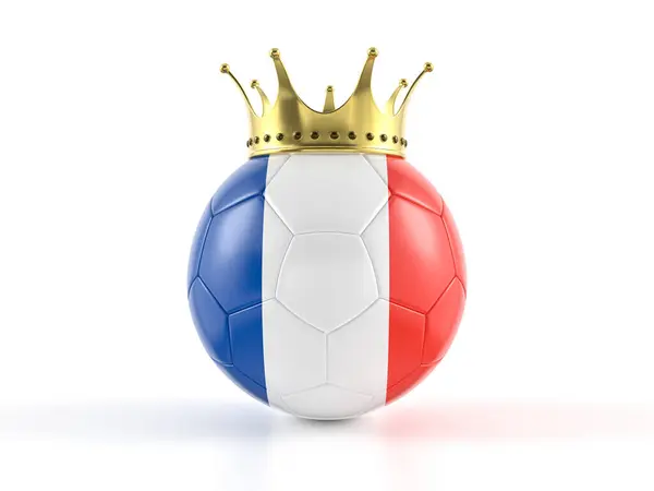 フランスのフラッグサッカーボール 白い背景に王冠 3Dイラスト ストックフォト